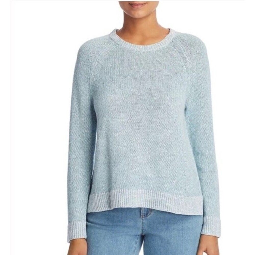 Eileen Fisher Organic Linen Cotton Raglan Sleeve Sweater Women's Sz 2X Blue Ivy